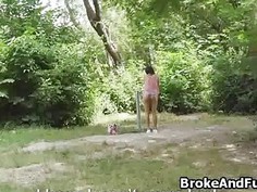 Beautiful teen blows in park for cash