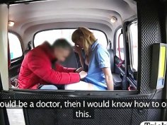 Lovely nurse gets pounded by the driver in the backseat